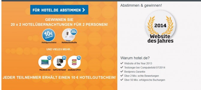 Hotel.de zur Webseite des Jahres wählen und tolle Preise gewinnen