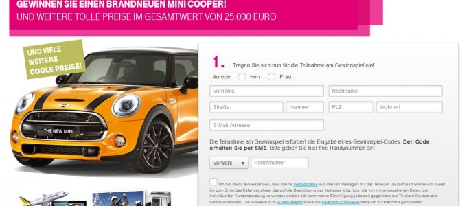 Telekom Gewinnspiel: Mini-Cooper gewinnen